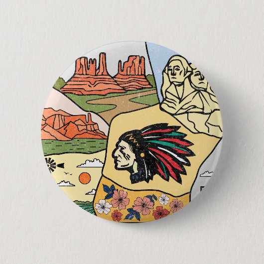 Badlands Mt Rushmore Black Hills South Dakota Map Ronde Button 5,7 Cm (Voorkant)