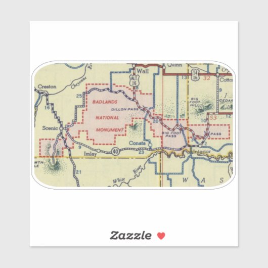 Badlands Nationaal Monument Kaart Sticker (Vel)