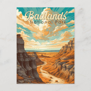 Badlands Nationaal Park Illustratie Retro Briefkaart