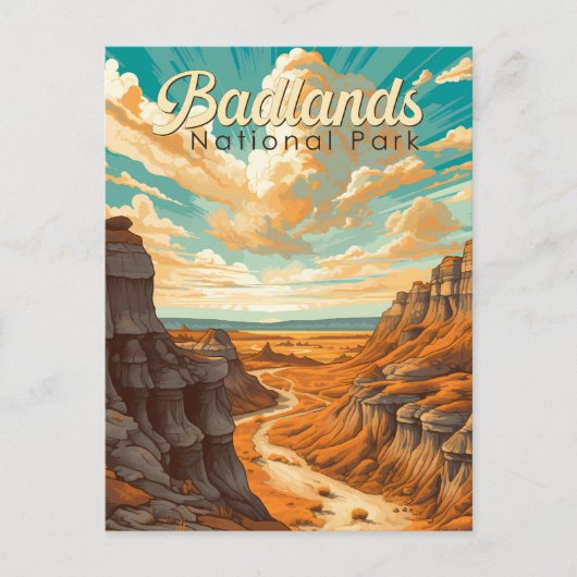 Badlands Nationaal Park Illustratie Retro Briefkaart (Voorkant)