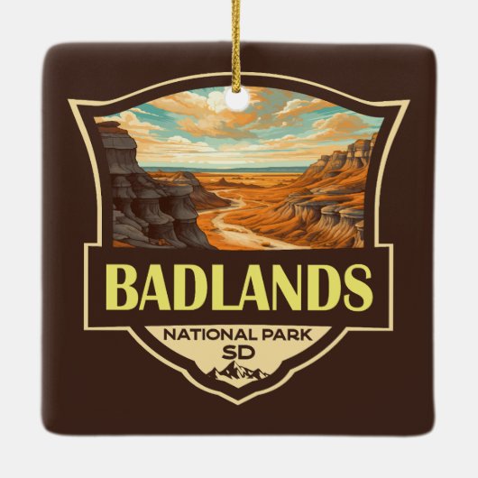 Badlands Nationaal Park Illustratie Retro Keramisch Ornament (Achterkant)
