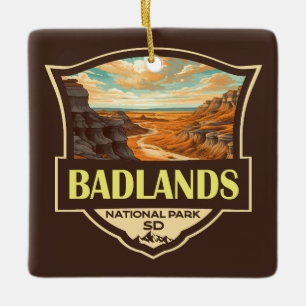 Badlands Nationaal Park Illustratie Retro Keramisch Ornament