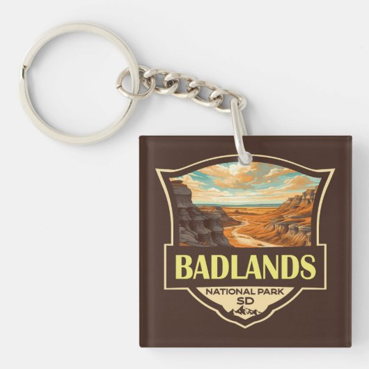 Badlands Nationaal Park Illustratie Retro Sleutelhanger (Voorkant)