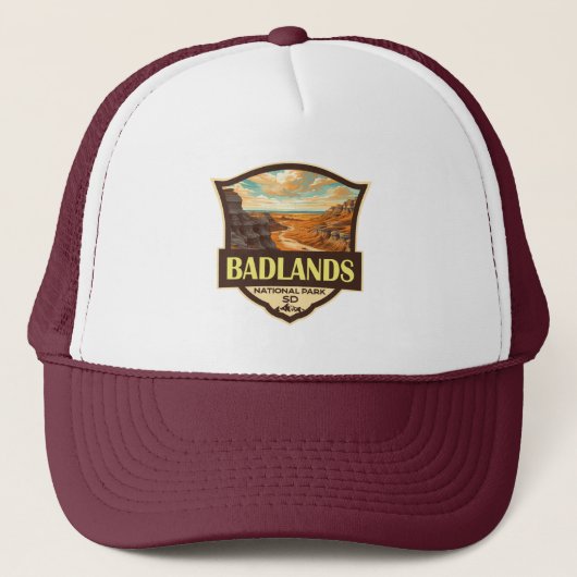 Badlands Nationaal Park Illustratie Retro Trucker Pet (Voorkant)