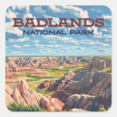 Badlands Nationaal Park South Dakota Landschap Vierkante Sticker (Voorkant)