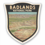 Badlands National Park Landscape Waterverf Badge Sticker (Voorkant)