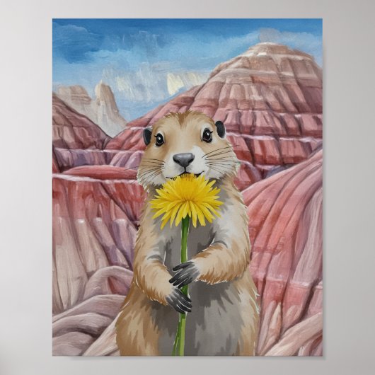 Badlands National Park Prairie Dog Waterverf Poster (Voorkant)