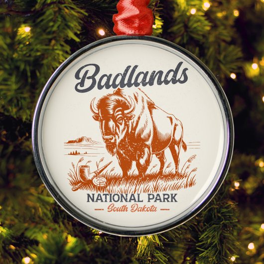 Badlands National Park Retro Bison Artwork Gift  Metalen Ornament