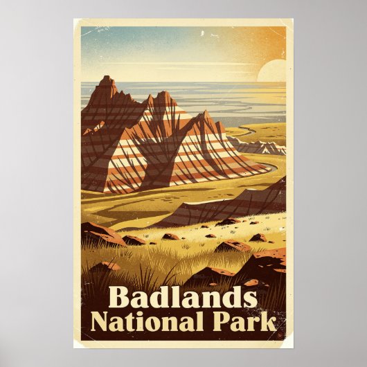 Badlands National Park Retro Poster (Voorkant)