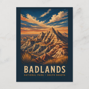Badlands National Park South Dakota Houtsnede Briefkaart