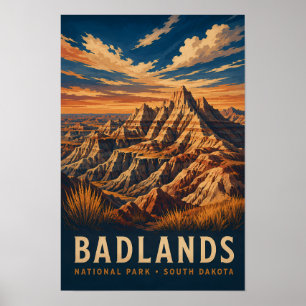 Badlands National Park South Dakota Houtsnede Poster