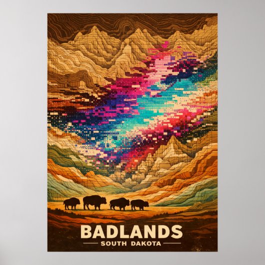 Badlands South Dakota Retro Kunst Poster (Voorkant)