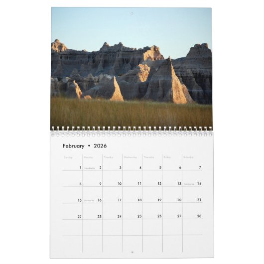 Badlands van South Dakota Kalender (Feb 2026)