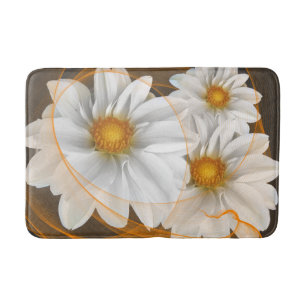 Badmat Bloemen Wit Zwart Sinaasappel