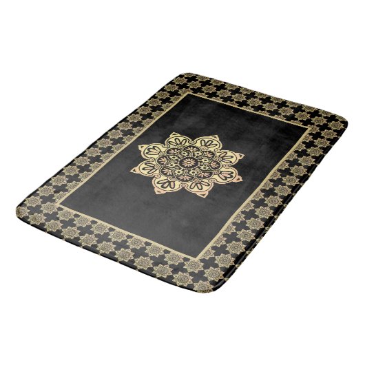 Badmat, gouden medaillons op zwart badmat (Gekanteld)