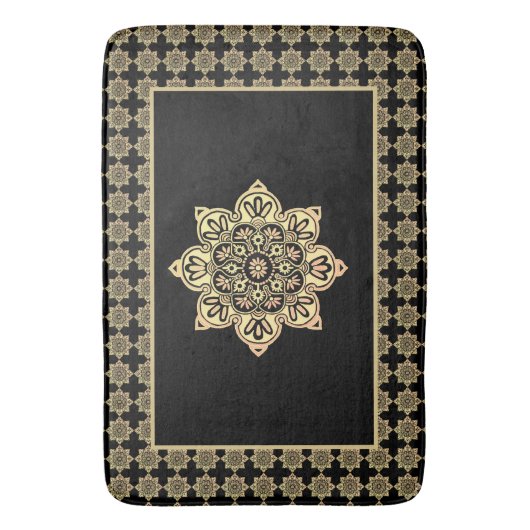 Badmat, gouden medaillons op zwart badmat (Voorkant Verticaal)