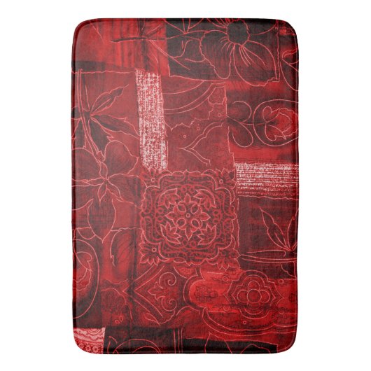 Badmat groot rood bloemendessin patchwork (Voorkant Verticaal)