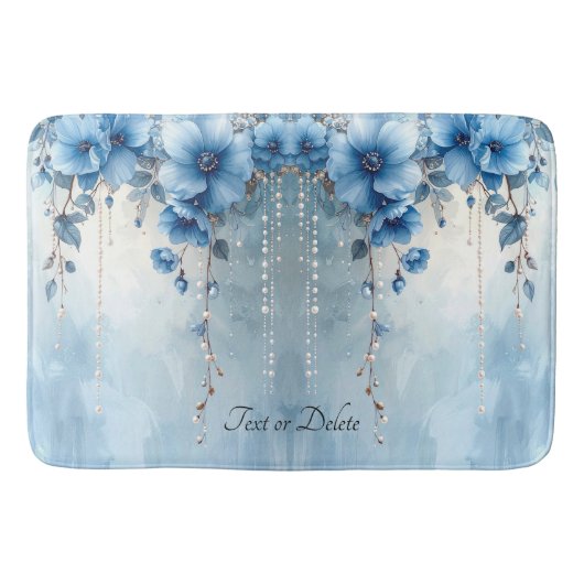 Badmat met blauwe bloemen en parels (Voorkant)