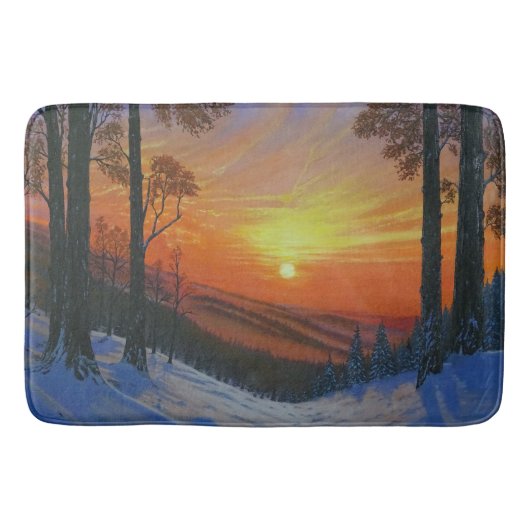 Badmat - "Zonsondergang over Besneeuwd Bos" (Voorkant)
