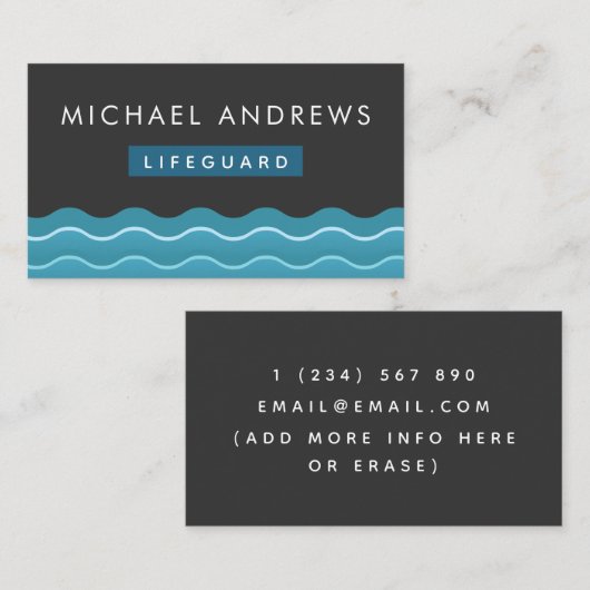 Badmeester Zwembad Water Golven Eenvoudige Minimal Visitekaartje (Voorkant / Achterkant)