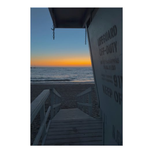 Badmeestertoren bij zonsondergang - Venice Beach,  Foto Afdruk (Voorkant)