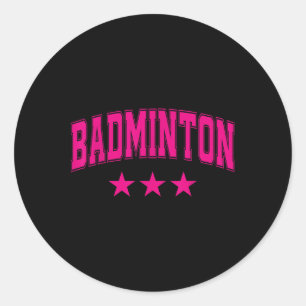 Badminton All Pink Stars Clic Retro Varsity Text Ronde Sticker