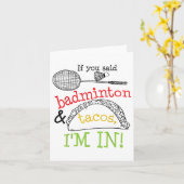Badminton &amp; Tacos IM in sportspeler Funny Gi Kaart (Gele Bloem)