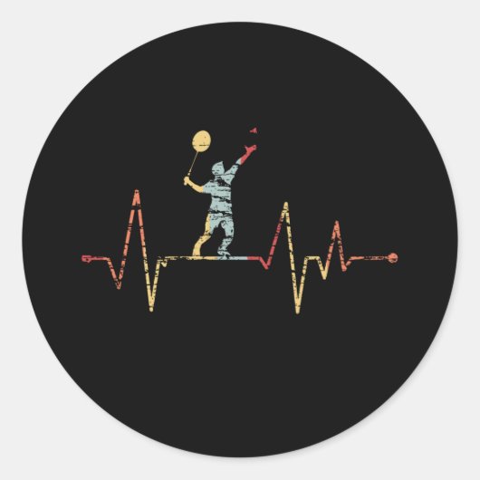 Badminton - Badmintonspeler Heartbeat Ronde Sticker (Voorkant)