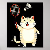 Badminton Cat Cartoon Art, Funny Cat Design For Ca Poster (Voorkant)