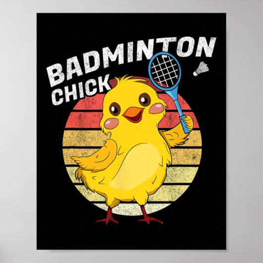Badminton Chick Retro Chicken Birdie Women Badmint Poster (Voorkant)