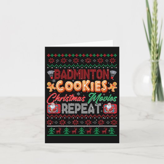 Badminton Cookies Kerstfilms Herhaal Trui Kaart (Voorkant)