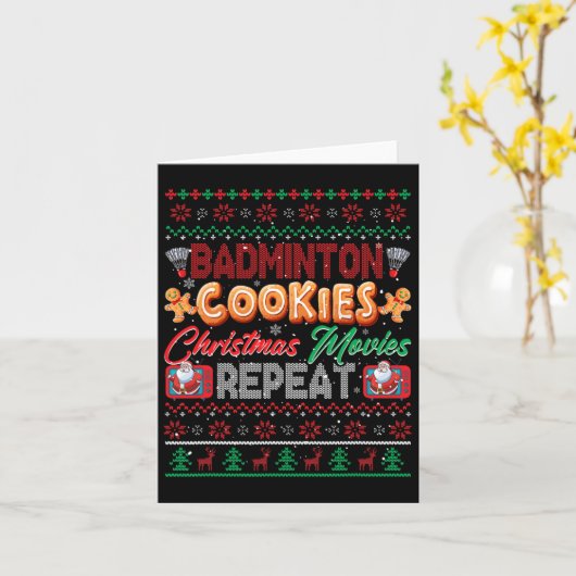 Badminton Cookies Kerstfilms Herhaal Trui Kaart (Gele Bloem)