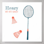  Badminton CUSTOM BABY NAAM BIRTHDATE Art Poster (Voorkant)