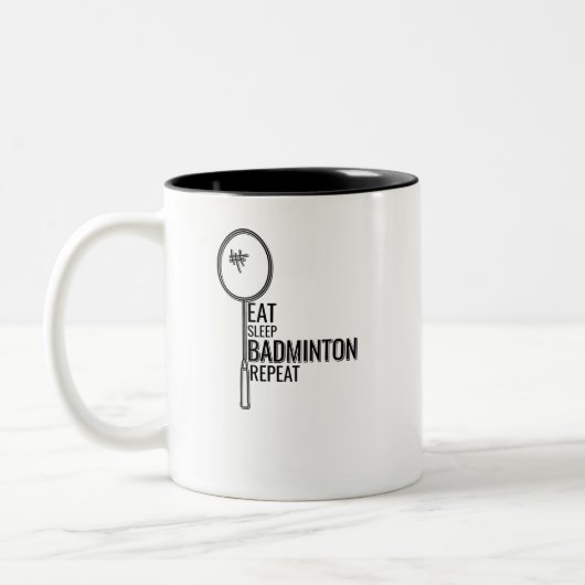 Badminton - Eat Sleep Badminton Repat Tweekleurige Koffiemok (Links)