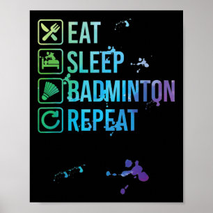 Badminton Eat Sleep Herhaal Waterverf Gift Poster