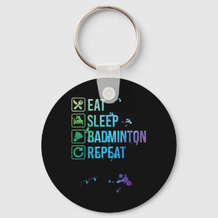 Badminton Eat Sleep Herhaal Waterverf Gift Sleutelhanger