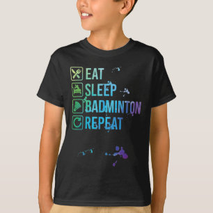 Badminton Eat Sleep Herhaal Waterverf Gift T-shirt