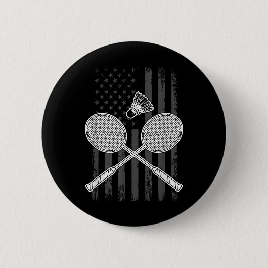 Badminton En Shuttle Amerikaanse Vlag Ronde Button 5,7 Cm (Voorkant)