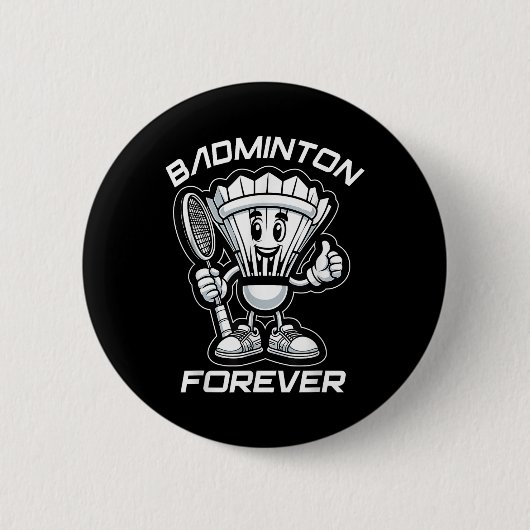 Badminton Forever Cartoon Shuttle En Racket Grafie Ronde Button 5,7 Cm (Voorkant)