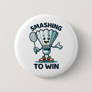 Badminton Forever Cartoon Shuttle en Racket Graph Ronde Button 5,7 Cm