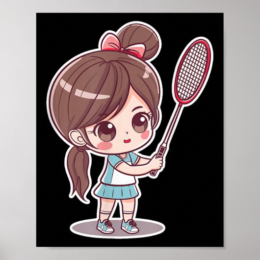 Badminton Girl Comic Style Shuttle Game For Girls Poster (Voorkant)