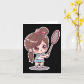 Badminton Girl Comic Style Shuttle Game voor meisj Kaart (Gele Bloem)
