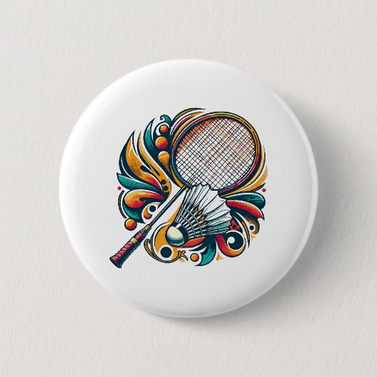 Badminton Grafisch Ronde Button 5,7 Cm (Voorkant)