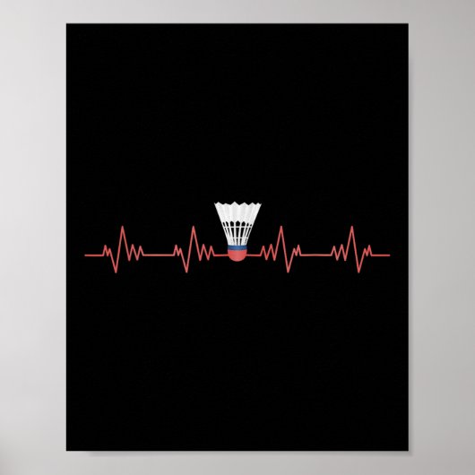 Badminton Heartbeat met shuttle voor badminton Poster (Voorkant)