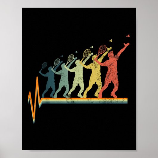 Badminton Heartbeat Vintage Retro Gift Poster (Voorkant)
