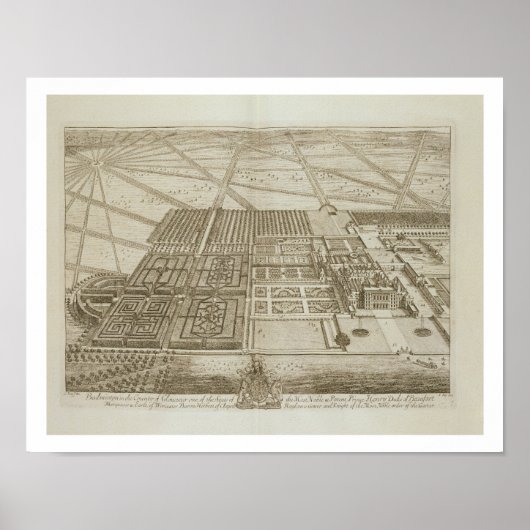 Badminton House in de provincie Gloucester, engra Poster (Voorkant)