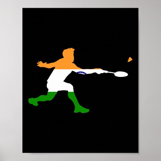 Badminton Indian Flag Racquet Shuttle Mannen Playe Poster (Voorkant)