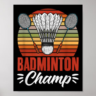 Badminton Kampioen Racket Shuttle Vintage Badminto Poster
