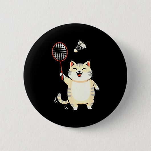 Badminton Kat Cartoon Kunst, Grappige Kat Ontwerp Ronde Button 5,7 Cm (Voorkant)