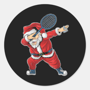 Badminton Kerstmis Dabbing Kerstman Met Shuttle Ronde Sticker